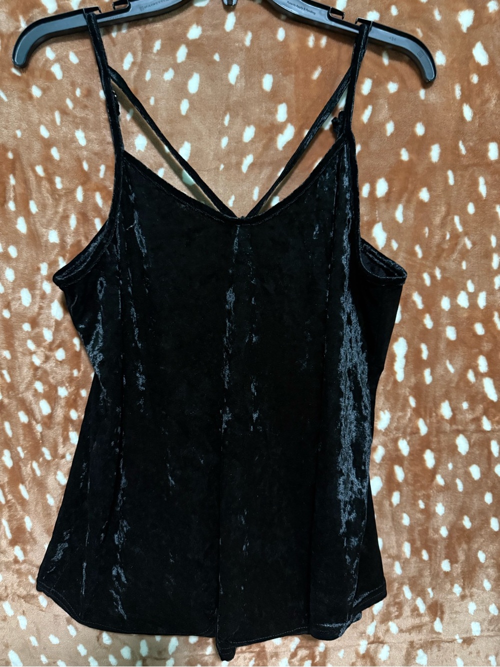 Very J Black Velvet V-Neck Camisole with Thin Straps